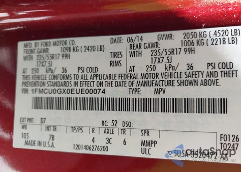 2014 Ford Escape Se z USA, uszkodzony, nr VIN 1FMCU0GX0EUE00074